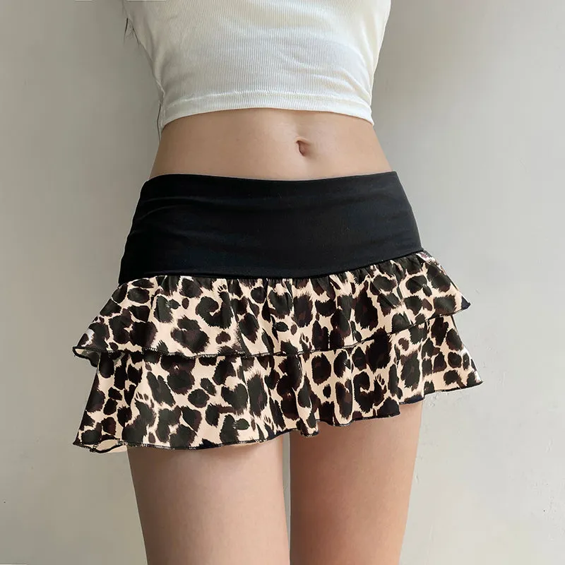 Aleyna Leopard Layered Mini Skirt