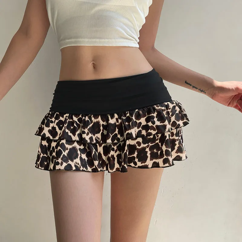 Aleyna Leopard Layered Mini Skirt