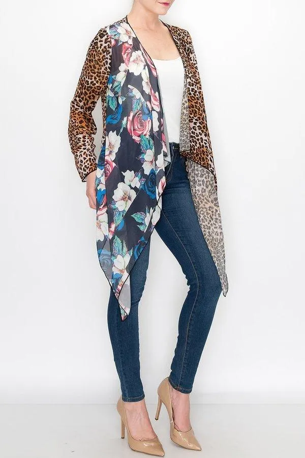 Animal Print Color Block Cardigan