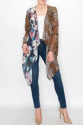 Animal Print Color Block Cardigan