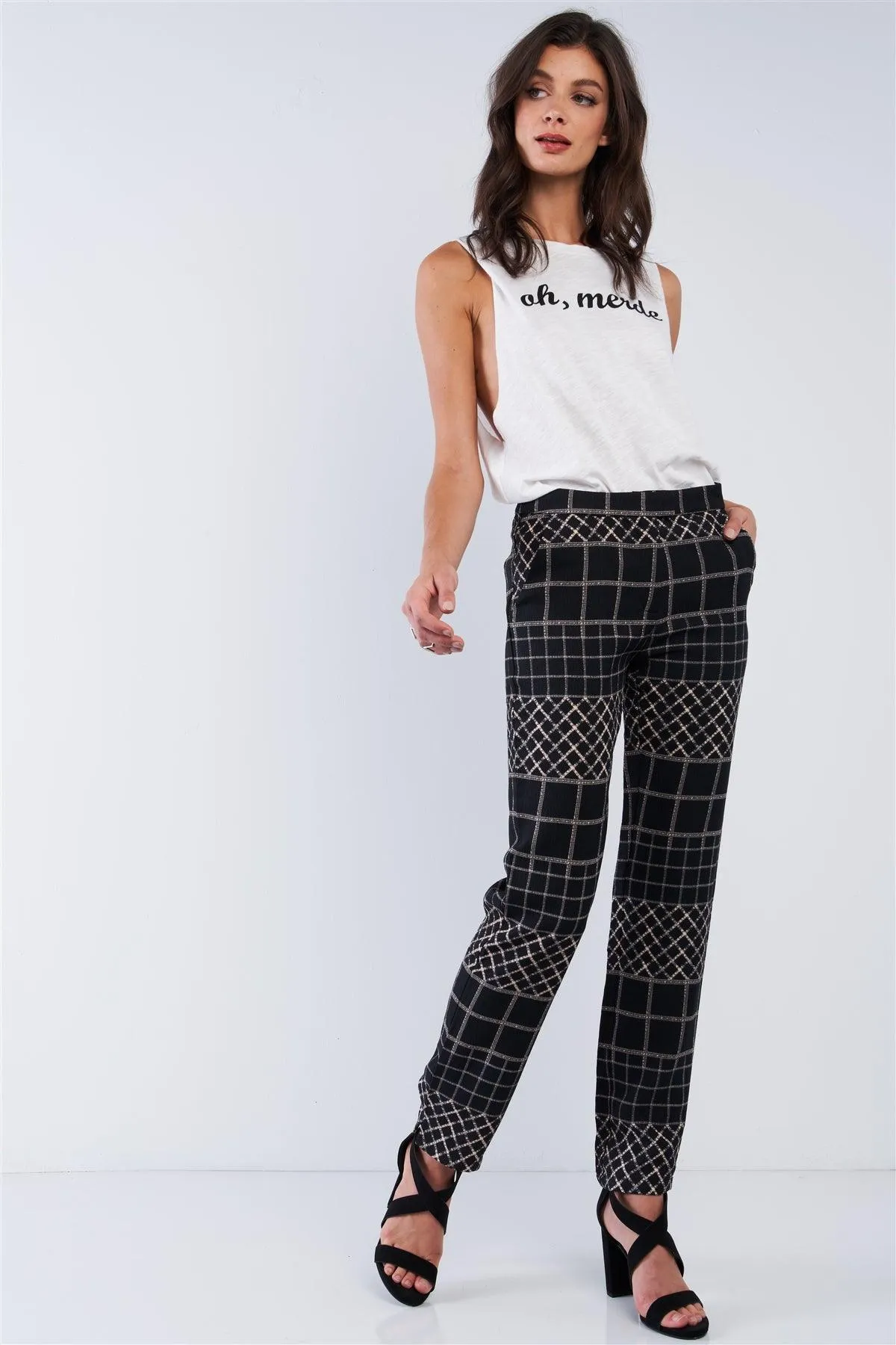 Black Tan Printed Relaxed Fit Slack Pant /1-2-2-1