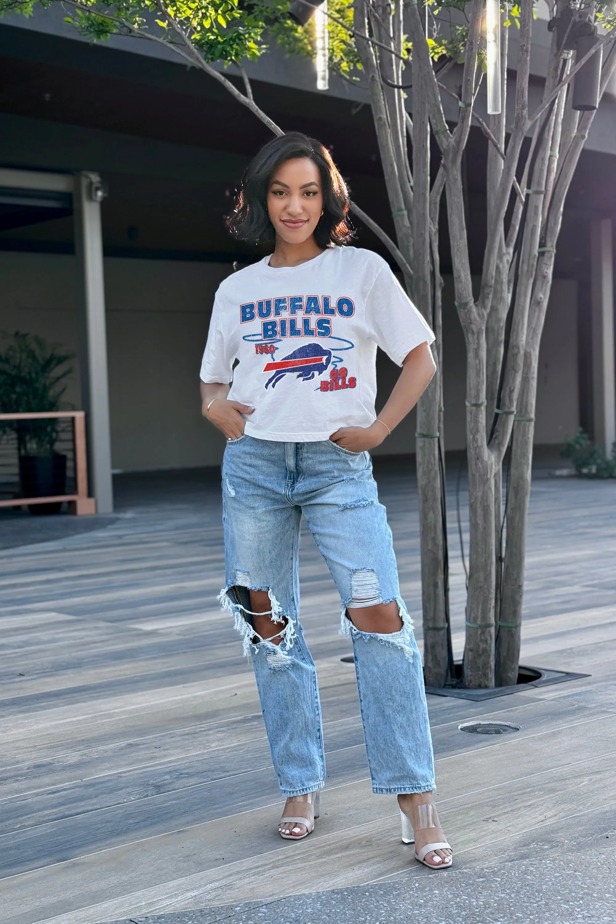 BUFFALO BILLS GAMEDAY GOALS BOXY FIT WOMEN'S CROP TEE