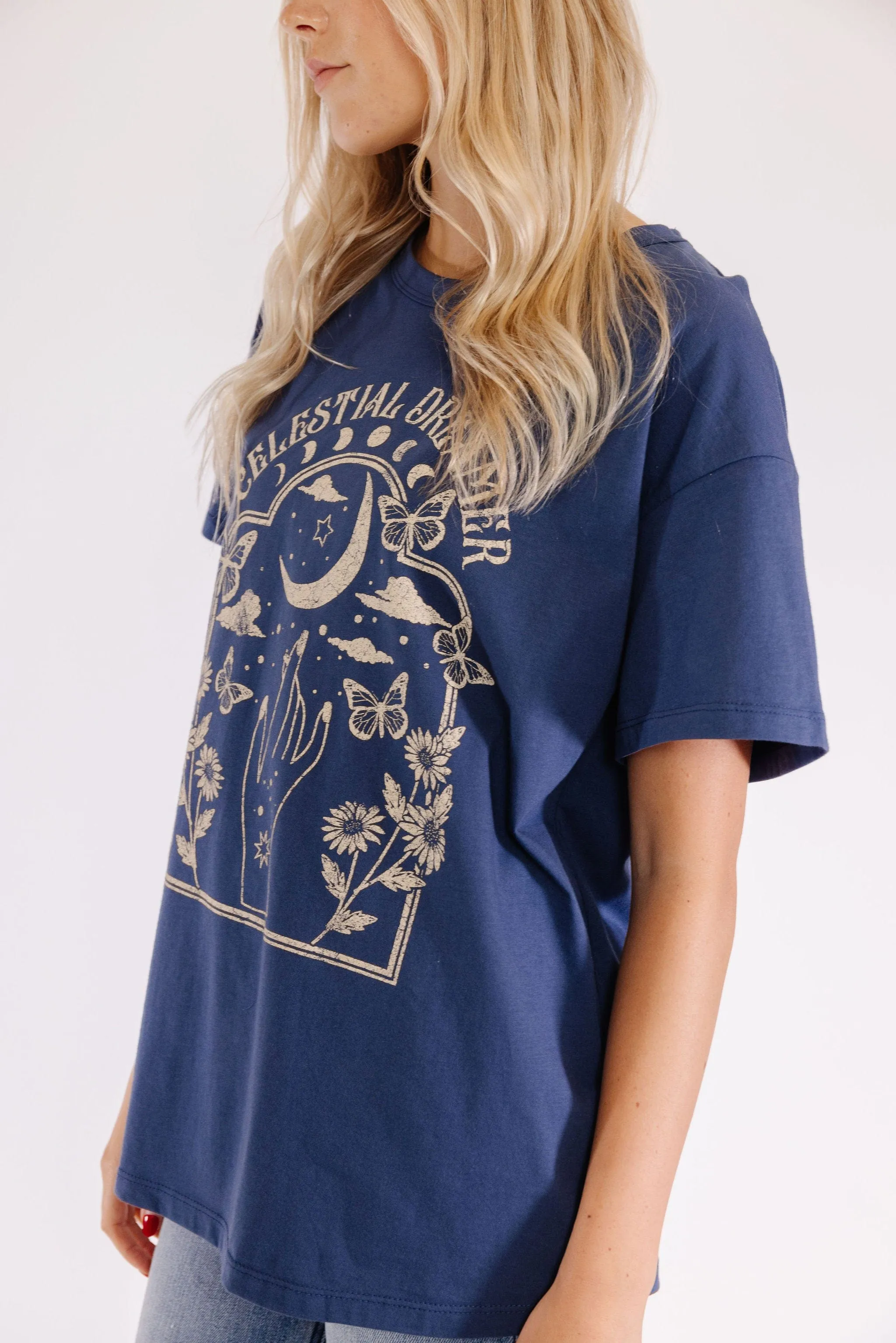 Celestial Dreamer Graphic Tee in Indigo