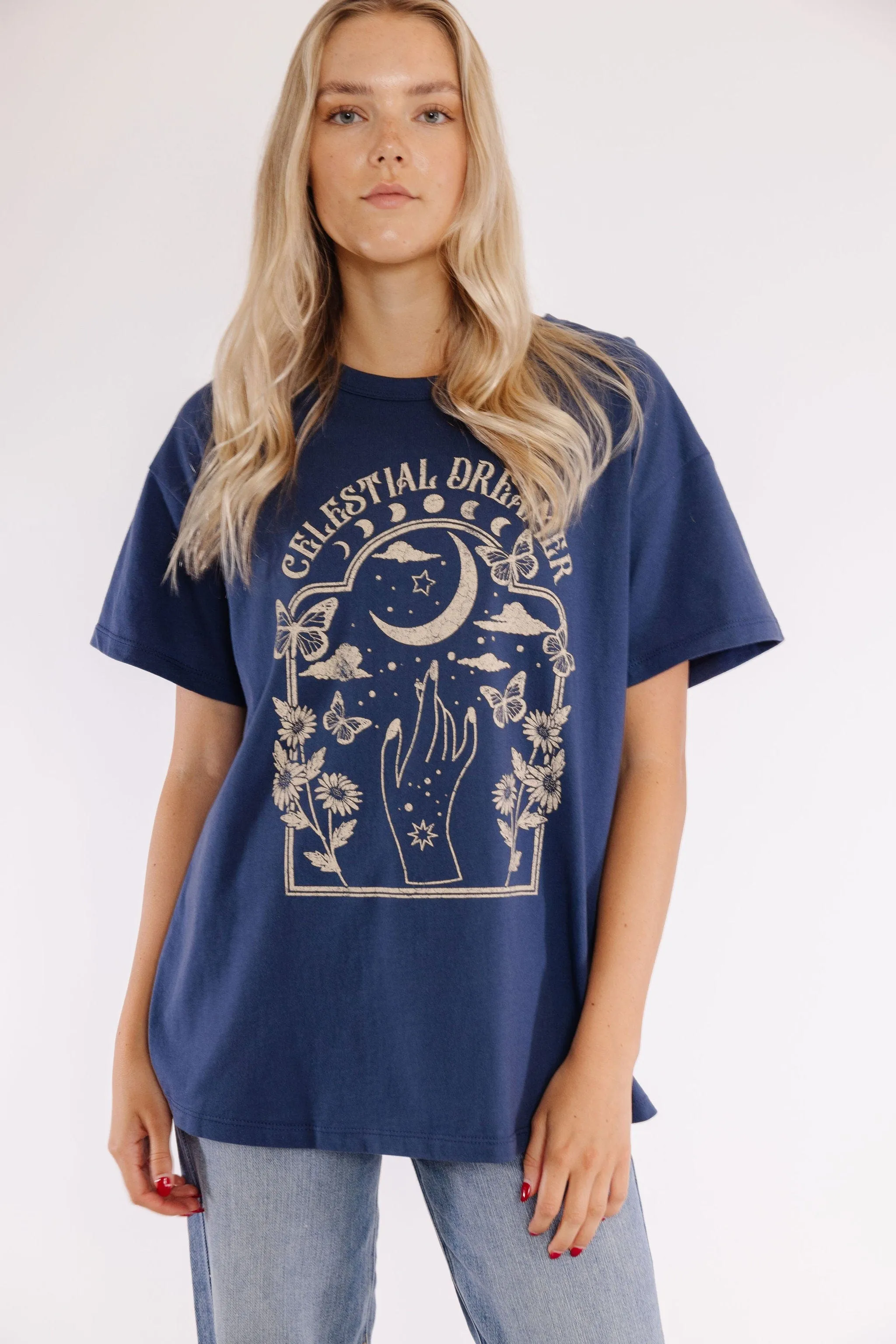 Celestial Dreamer Graphic Tee in Indigo