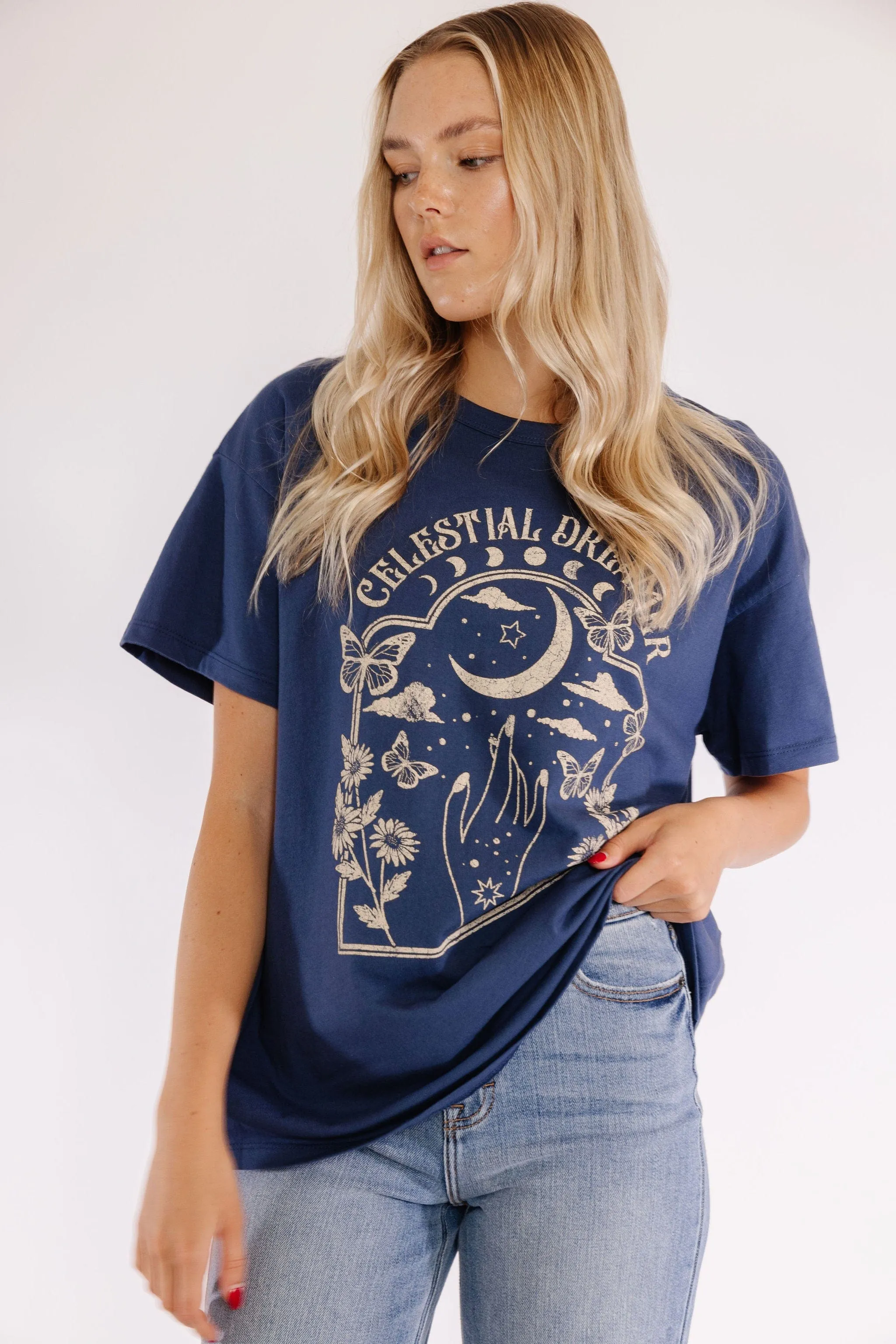 Celestial Dreamer Graphic Tee in Indigo