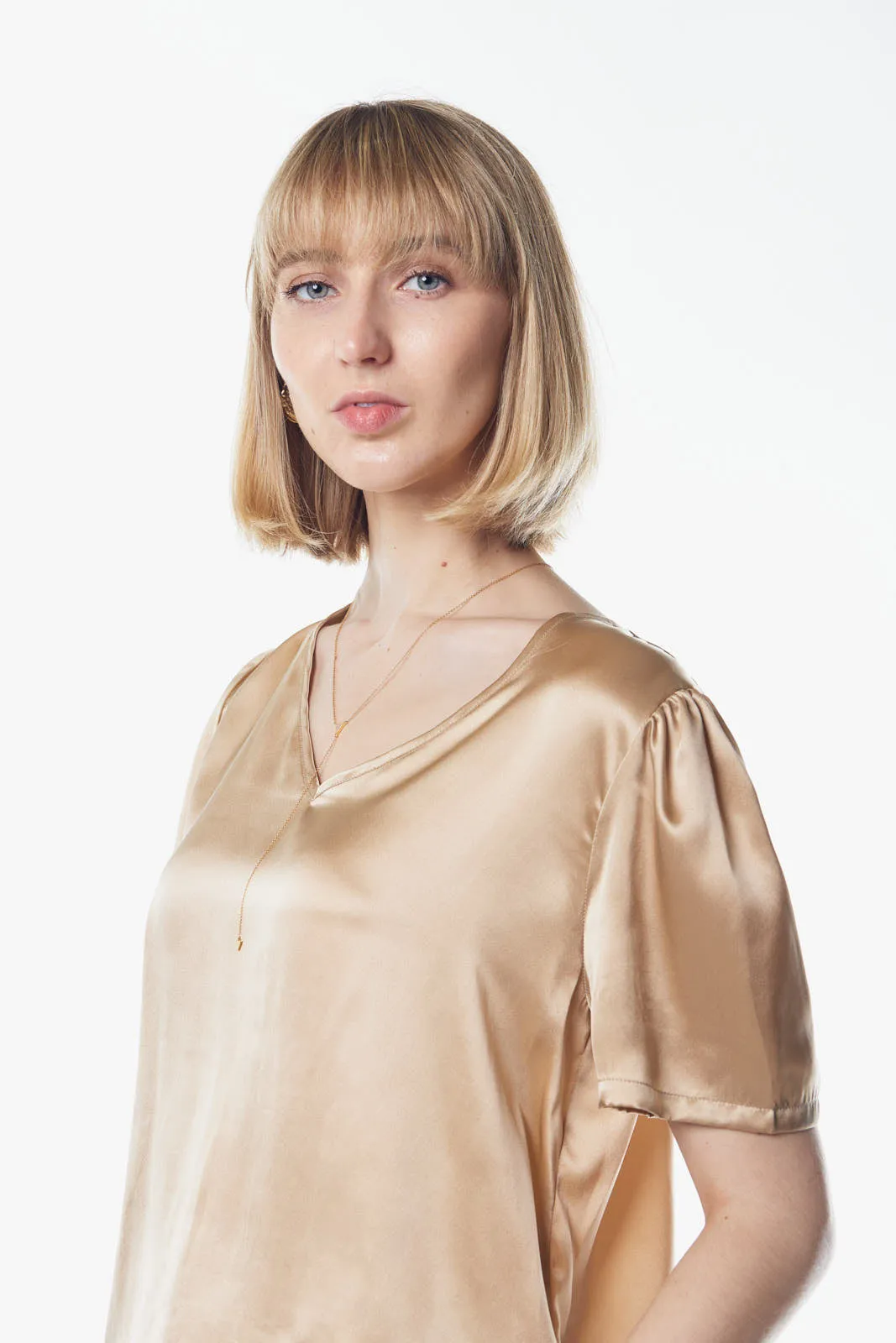 Champagne V-Neck Blouse