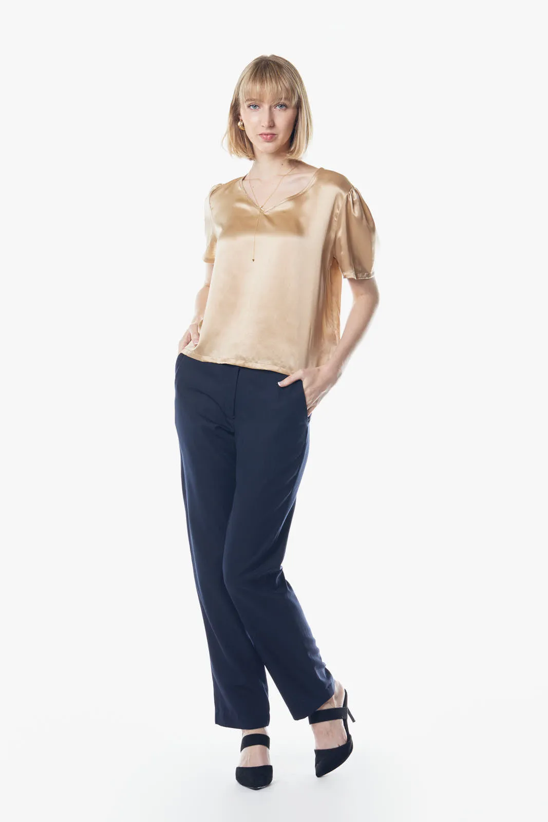 Champagne V-Neck Blouse