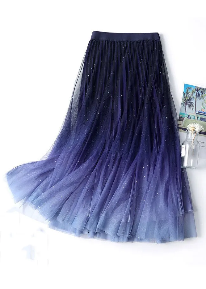 Chic Navy Gradient Color High Waist Tulle Skirts Summer AS1069