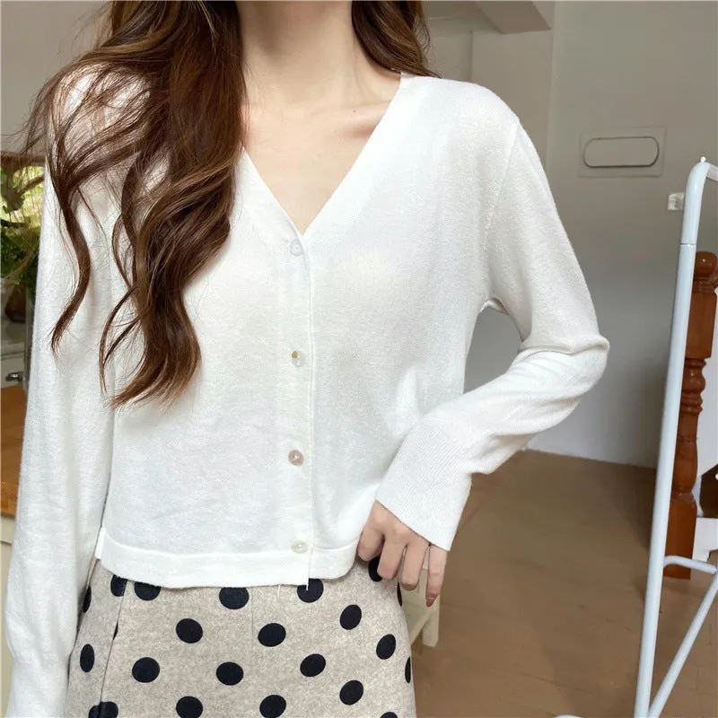 chicShort Sweater Thin Solid Colored Bare Belly Tops Women Trendy Cardigan Outerwear