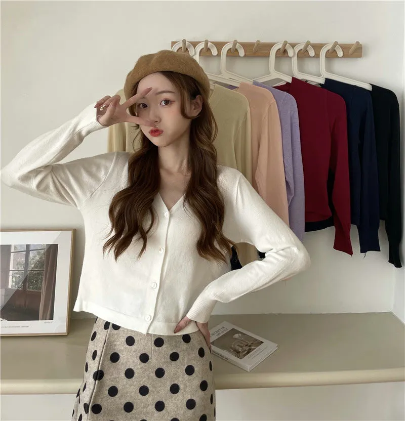 chicShort Sweater Thin Solid Colored Bare Belly Tops Women Trendy Cardigan Outerwear