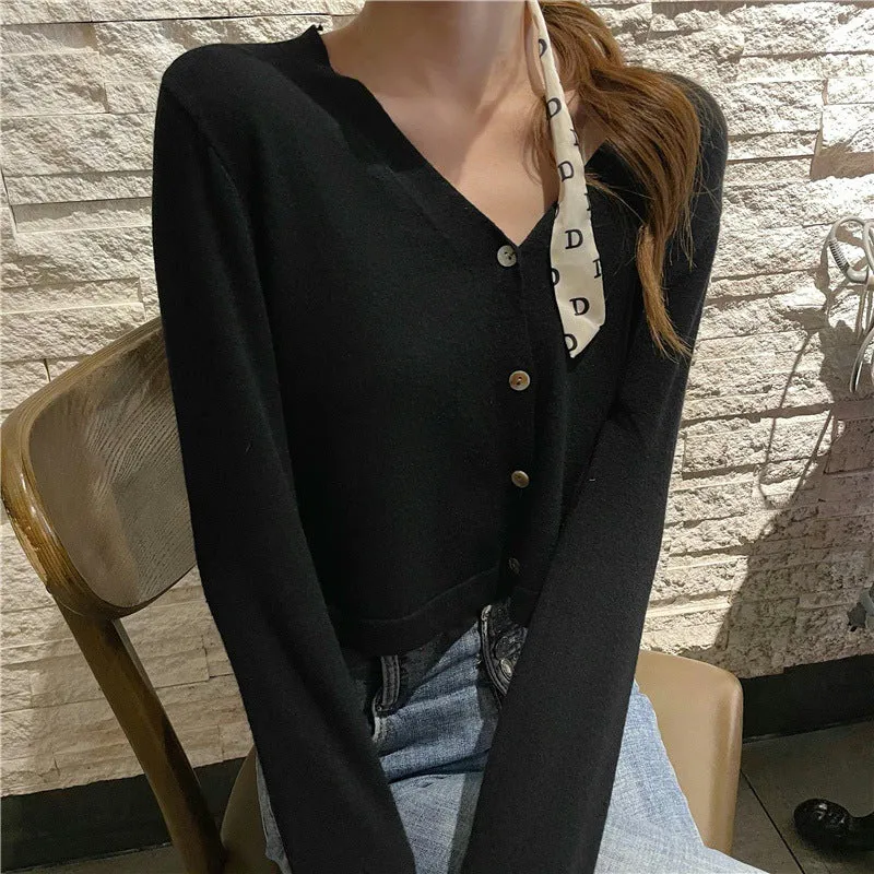 chicShort Sweater Thin Solid Colored Bare Belly Tops Women Trendy Cardigan Outerwear