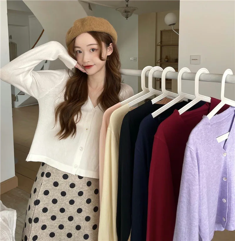 chicShort Sweater Thin Solid Colored Bare Belly Tops Women Trendy Cardigan Outerwear