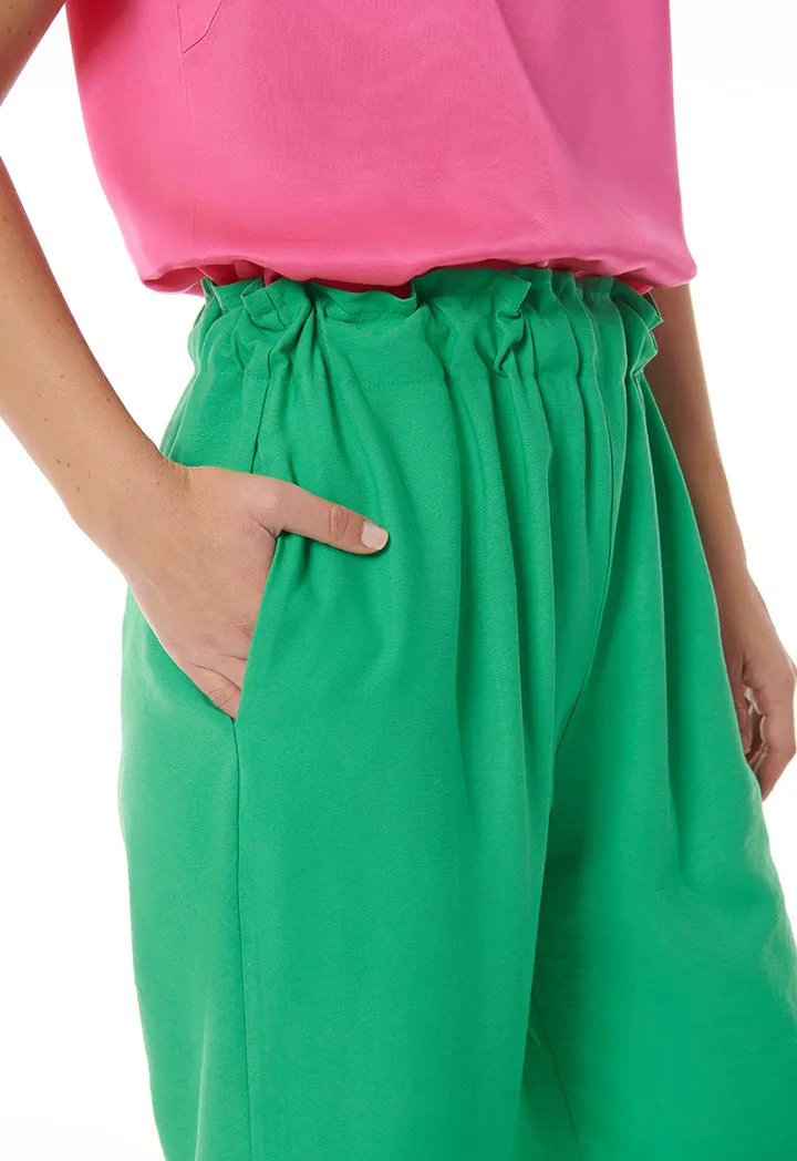 Choice Gathered Waist Wide Leg Pants Green