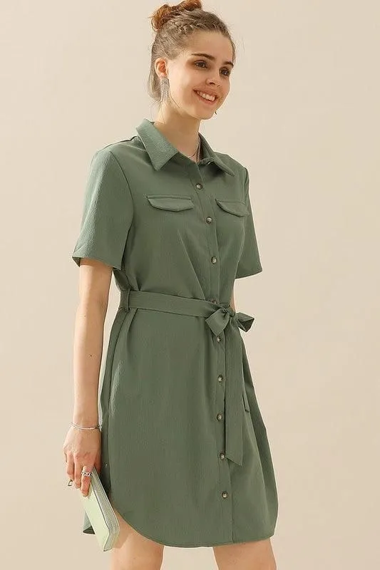 COLLAR NECK TIED WAIST SHORT SLEDRESS