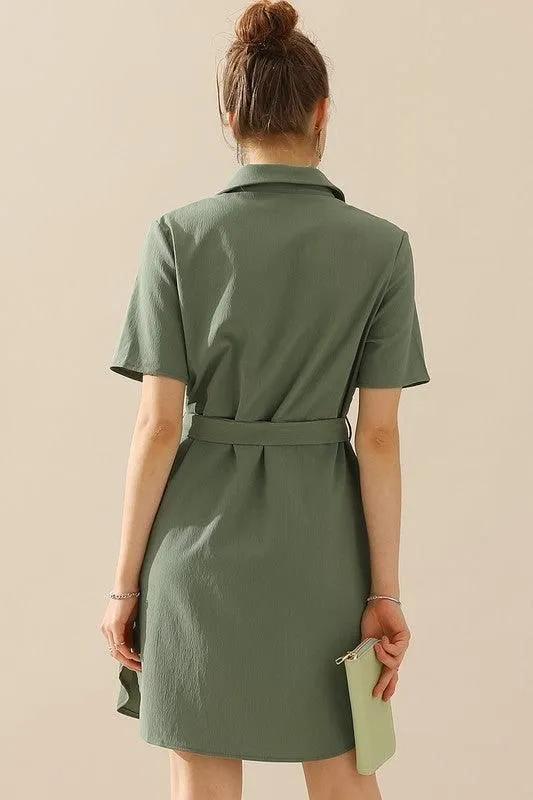 COLLAR NECK TIED WAIST SHORT SLEDRESS