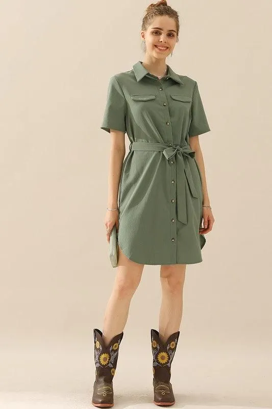 COLLAR NECK TIED WAIST SHORT SLEDRESS