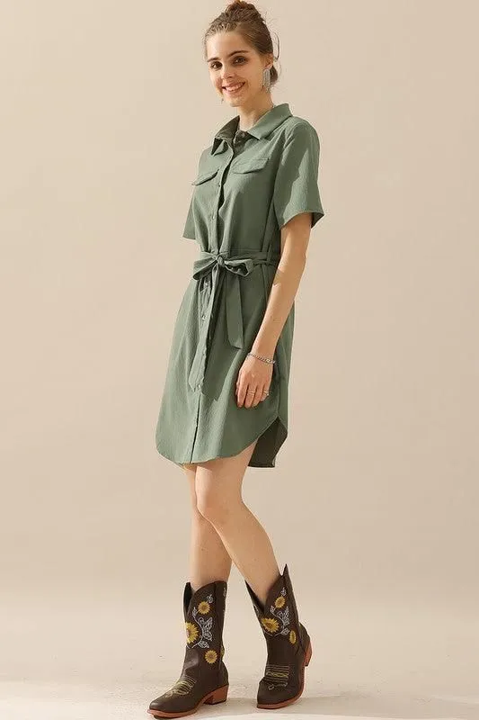 COLLAR NECK TIED WAIST SHORT SLEDRESS