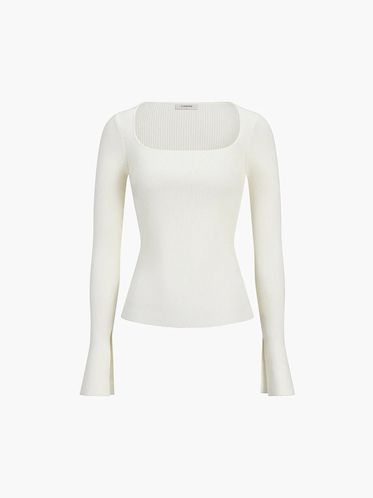 Cream Flare Long Trendy Sleeve Knit Top