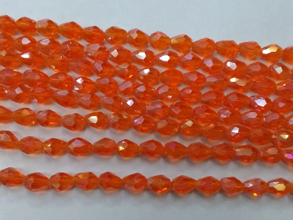 Dark Orange Drop Crystal Glass Beads (Wholesale)