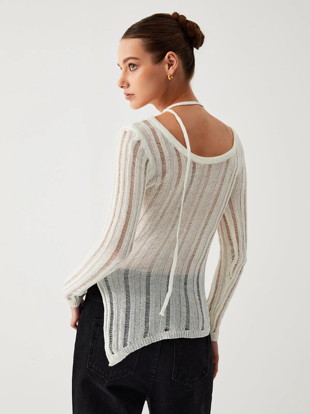 Effortless See Through Trendy Open Knit Top