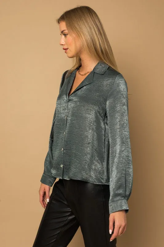 Elysian Satin Button-Down Blouse Top