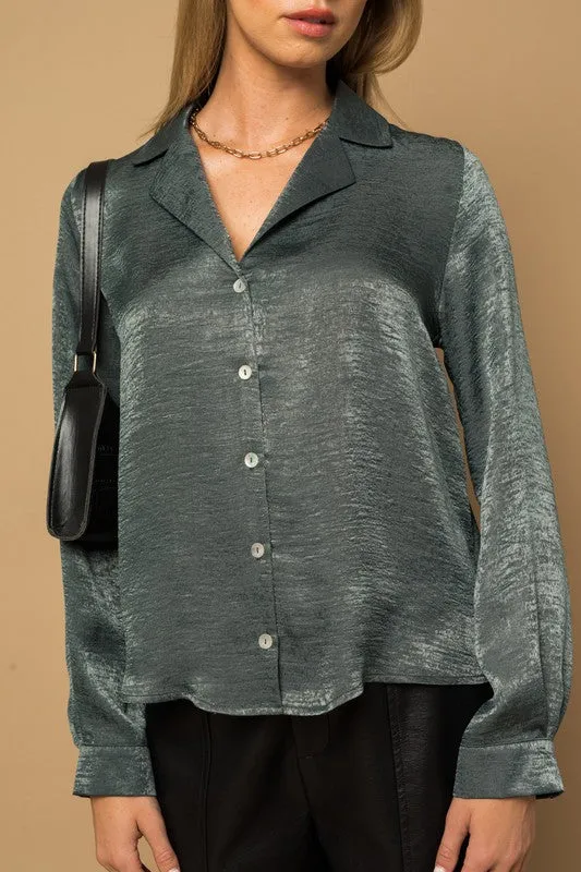 Elysian Satin Button-Down Blouse Top