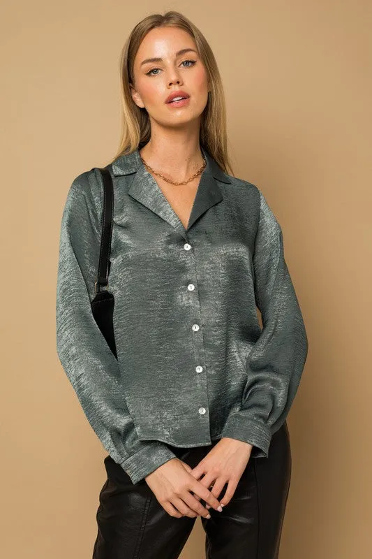 Elysian Satin Button-Down Blouse Top