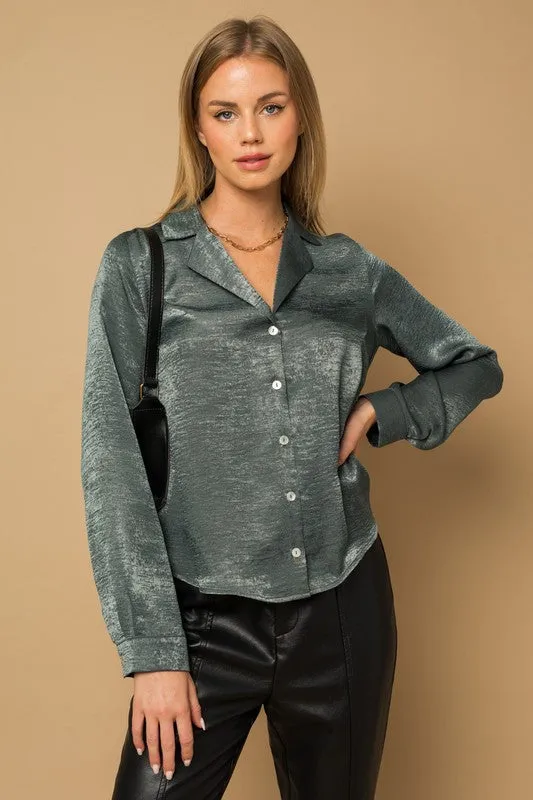 Elysian Satin Button-Down Blouse Top