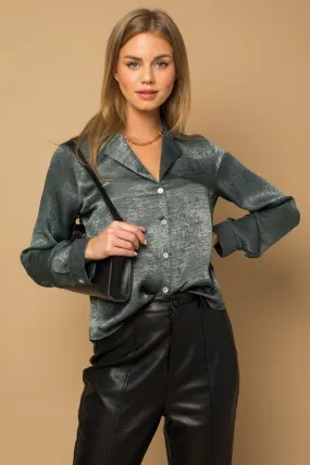 Elysian Satin Button-Down Blouse Top