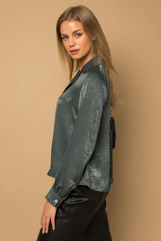 Elysian Satin Button-Down Blouse Top