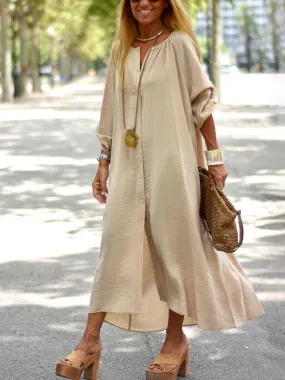 Ethnic Casual Solid Color Loose V-Neck Women'S Dress