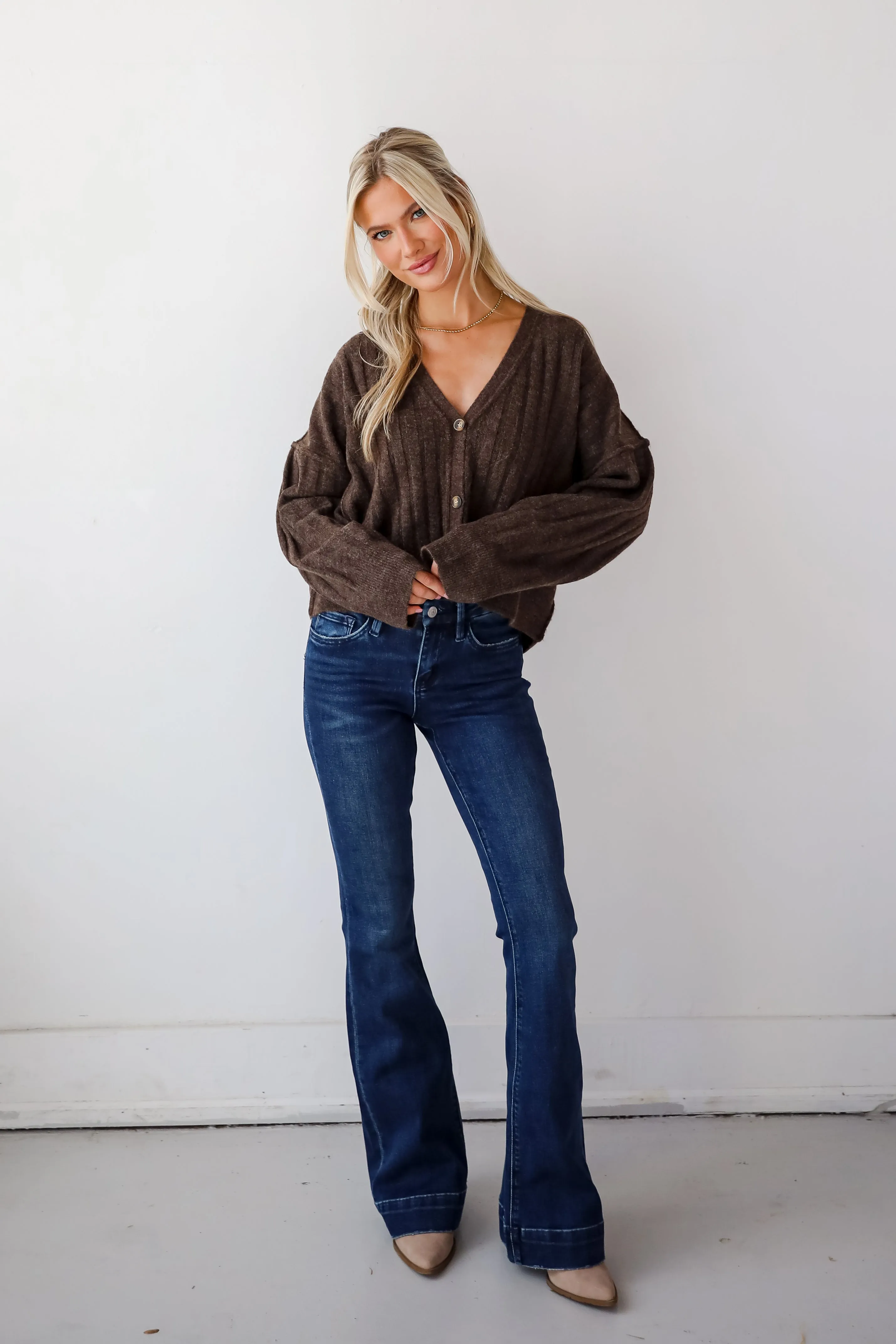 FINAL SALE - Comfortable Classic Brown Sweater Cardigan