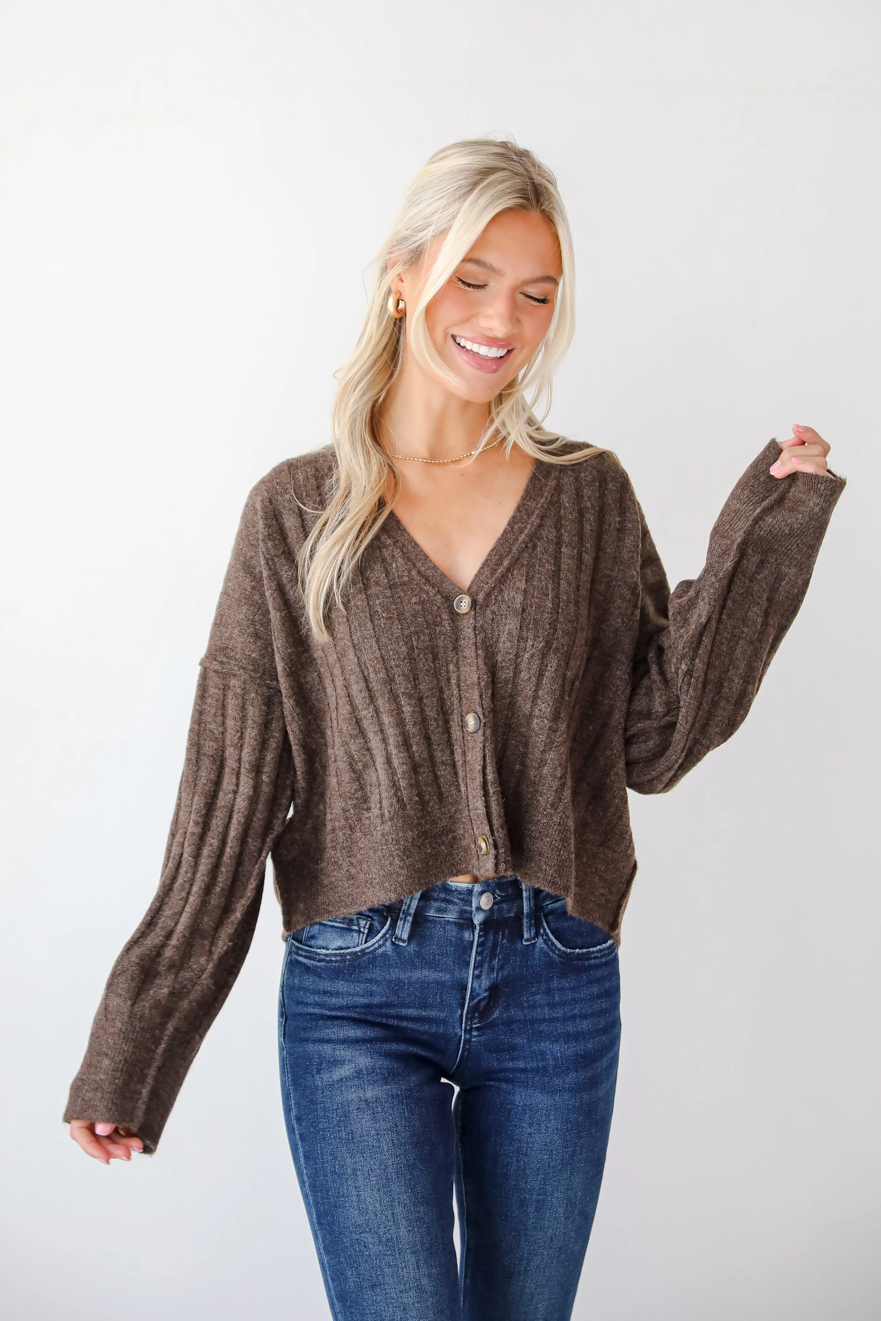 FINAL SALE - Comfortable Classic Brown Sweater Cardigan