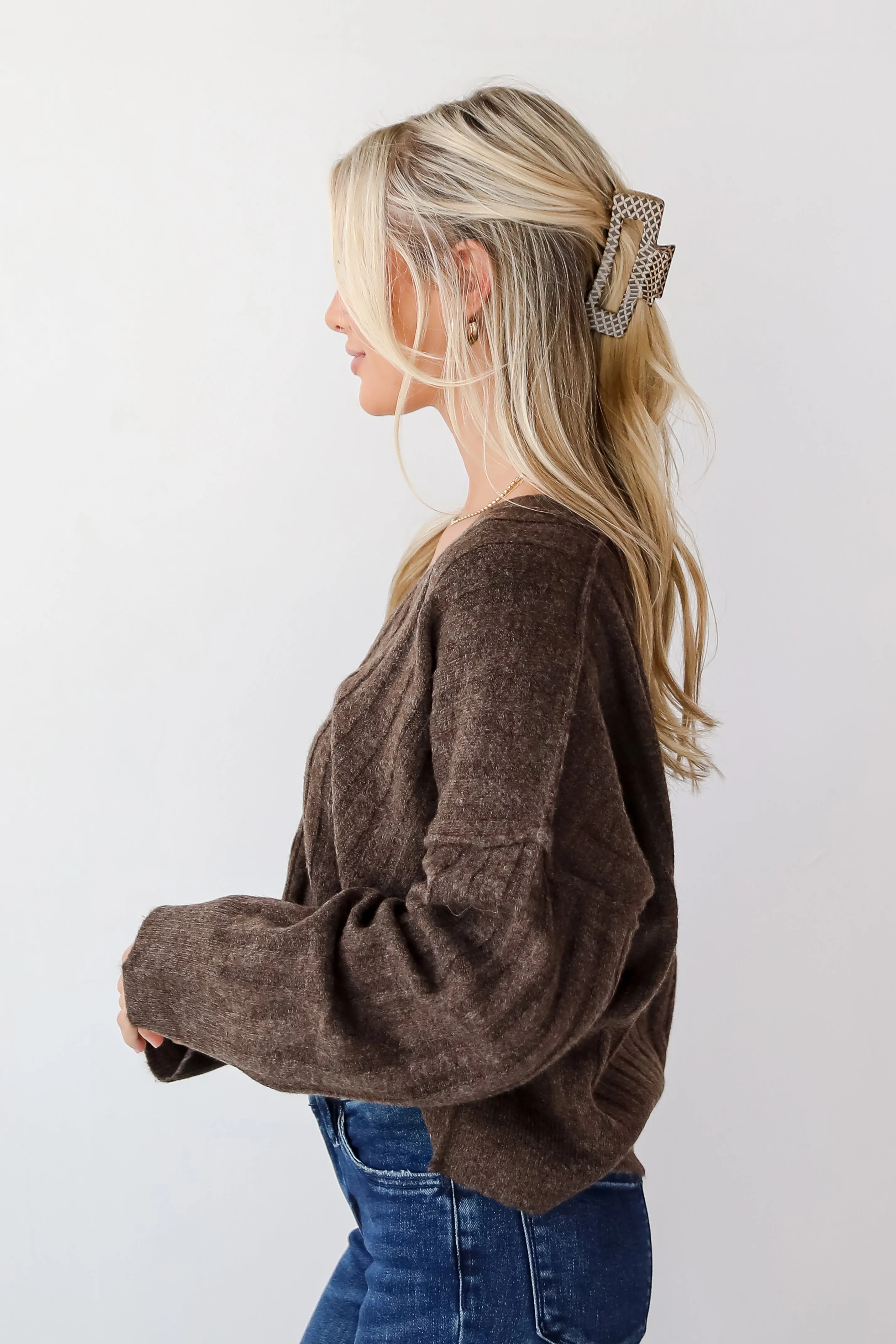 FINAL SALE - Comfortable Classic Brown Sweater Cardigan