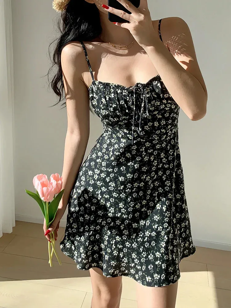 Floral Printing Beach Fashion 2024 Elegant Suspender Style Summer Slim Casual Women Sleeveless Dress Dress