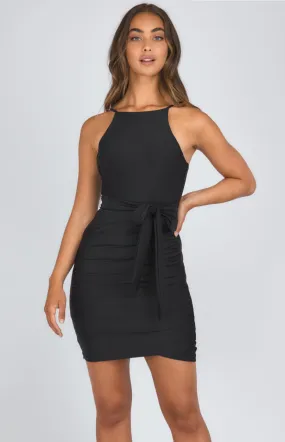 Halter Neck Jersey Mini Dress with Tie