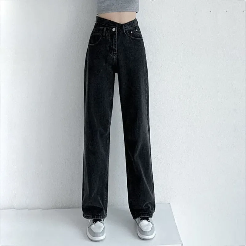 High Waist Baggy Cross Waist Jeans