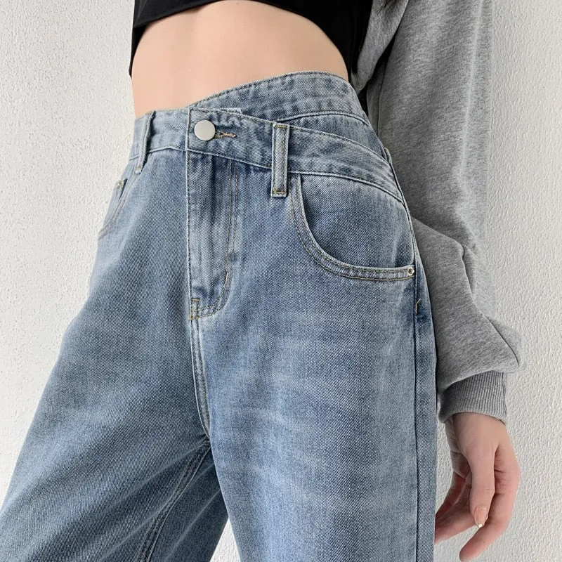 High Waist Baggy Cross Waist Jeans