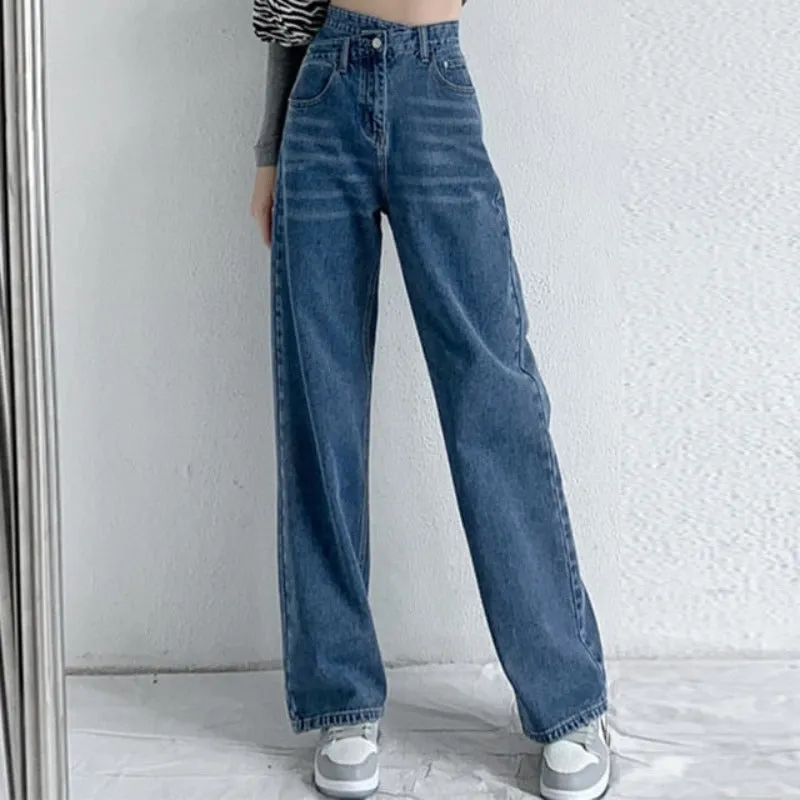 High Waist Baggy Cross Waist Jeans