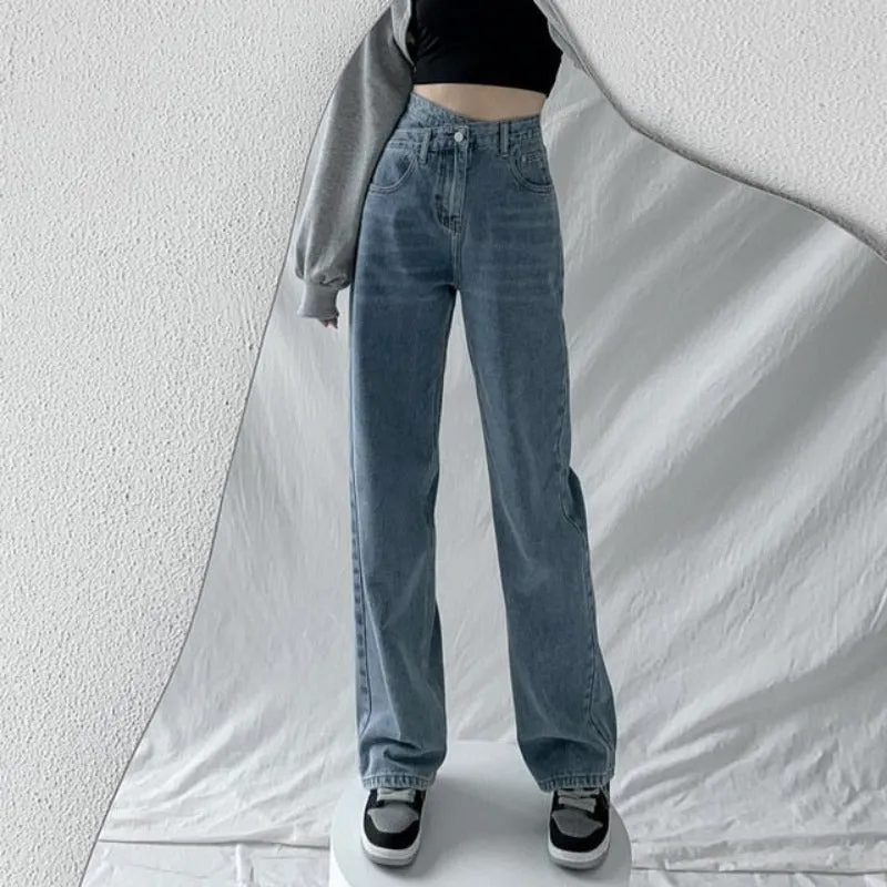 High Waist Baggy Cross Waist Jeans