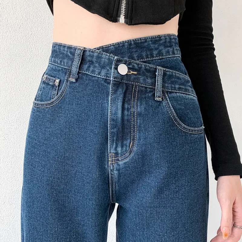 High Waist Baggy Cross Waist Jeans