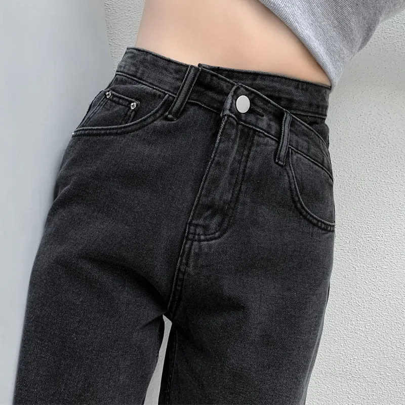 High Waist Baggy Cross Waist Jeans