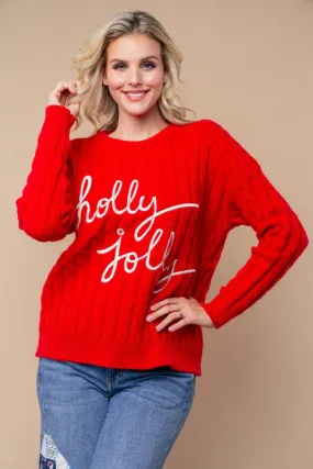 'Holly Jolly' Red Solid Knit Sweater