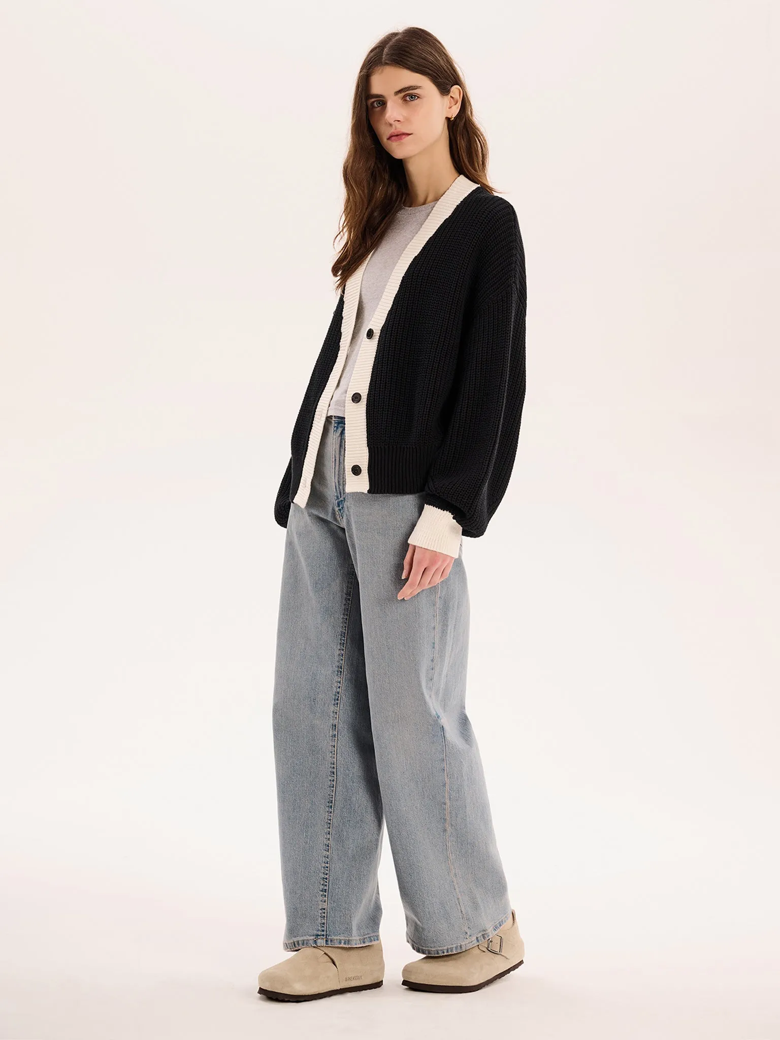 Hopper Cotton Cardigan in Black/White