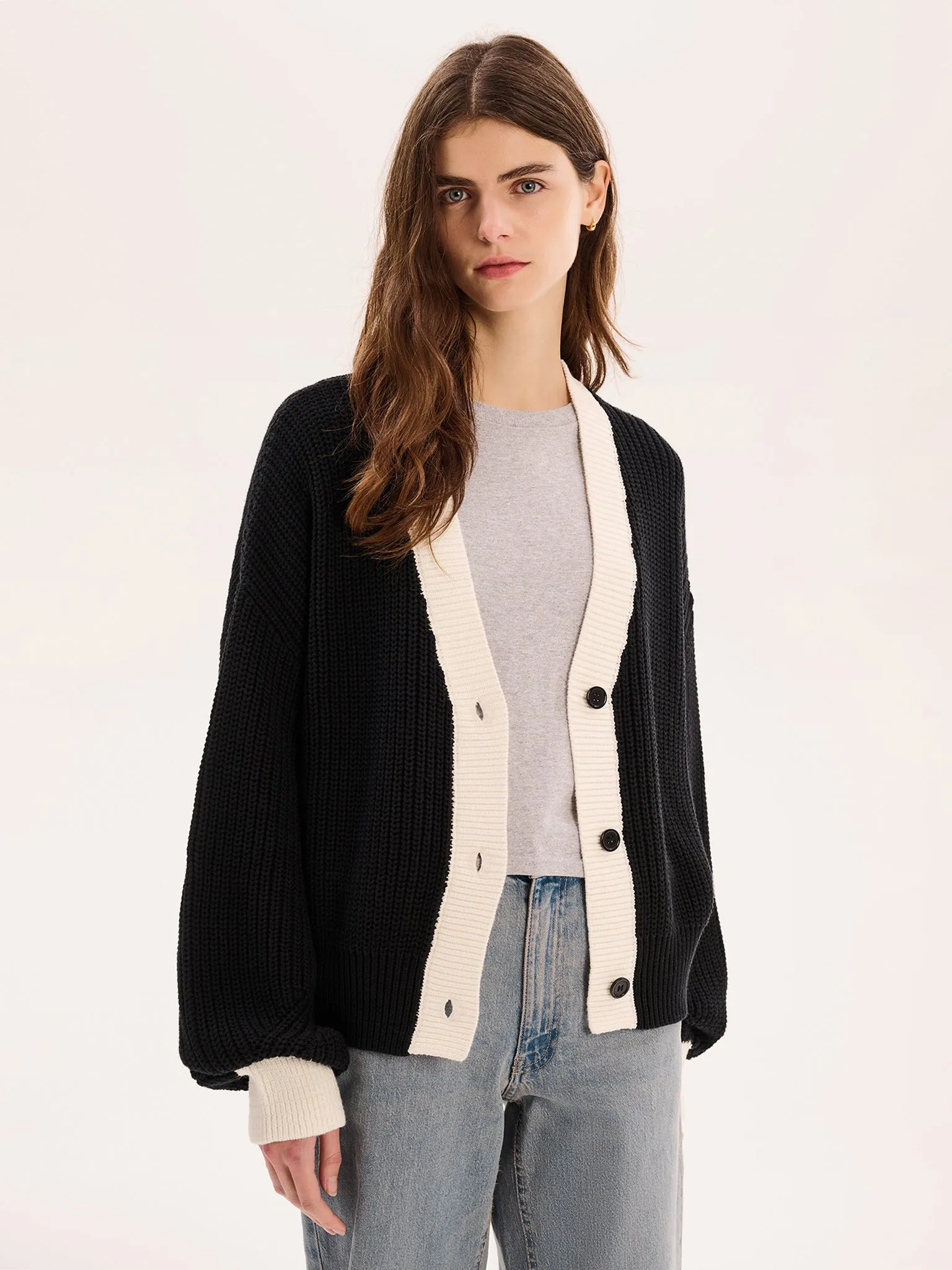 Hopper Cotton Cardigan in Black/White