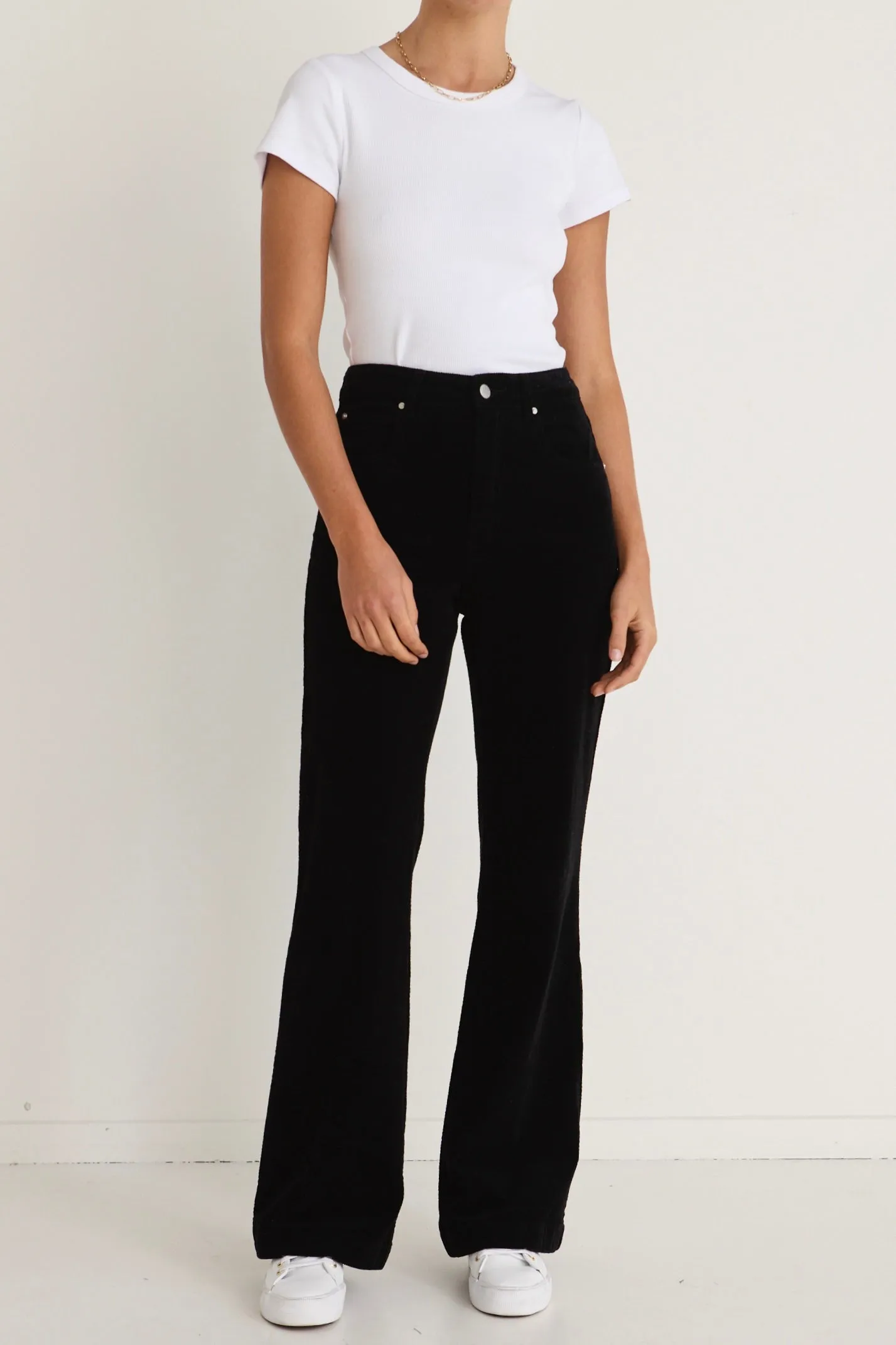 Karma Black Cord High Waist Long Wide Leg Pant