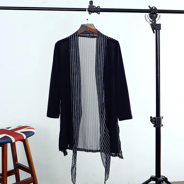 Korean Chiffon Slim Look Trendy Striped Cardigan Women Niche Sunscreen Outerwear