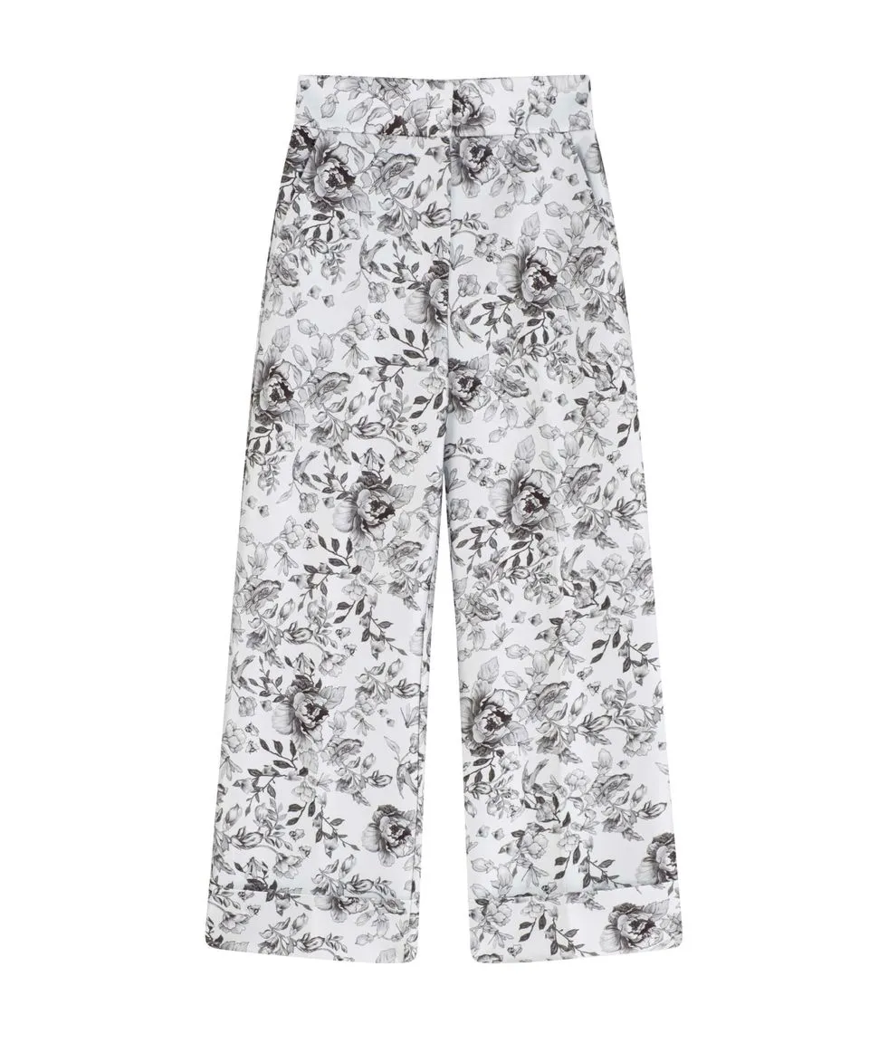 Machka Allover Contrast Floral Printed Pants Grey