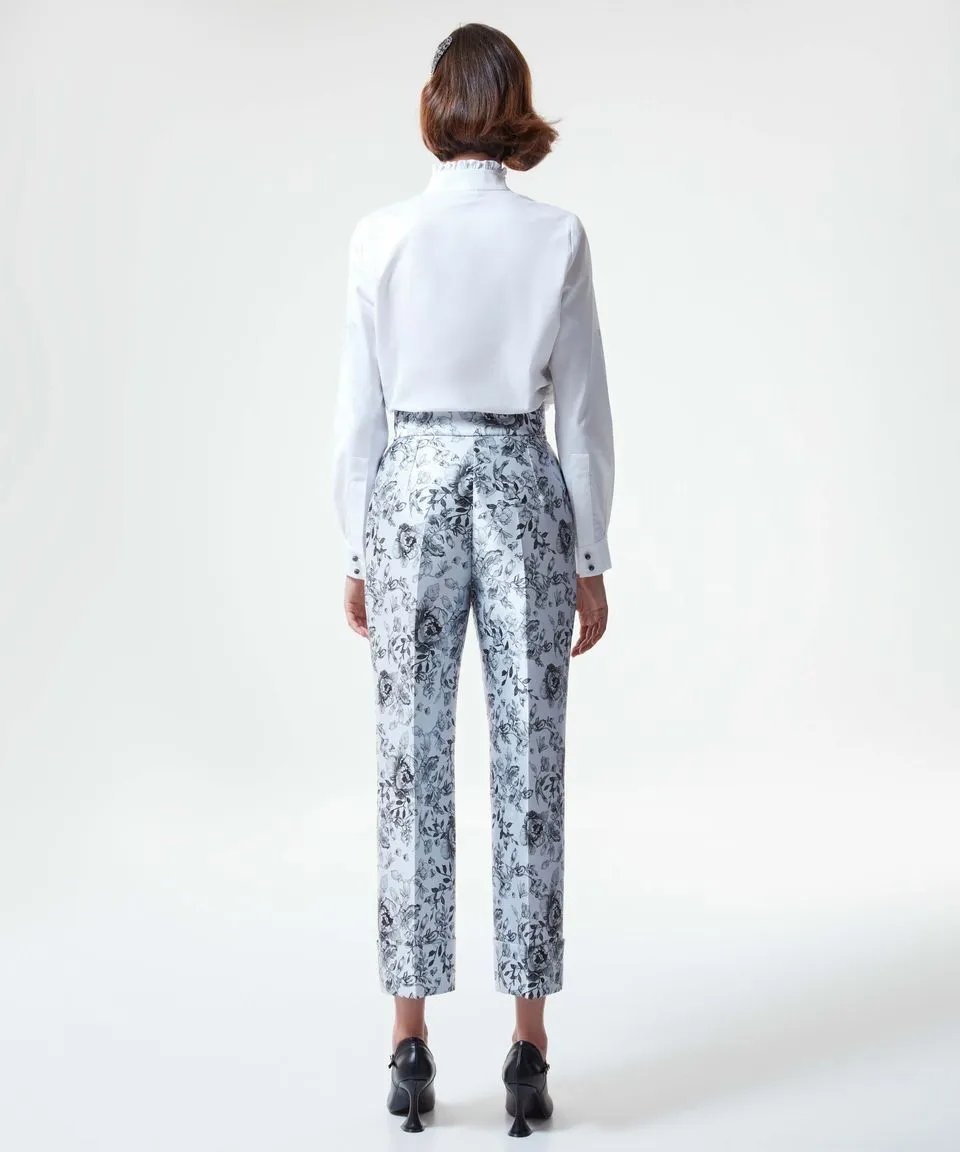 Machka Allover Contrast Floral Printed Pants Grey