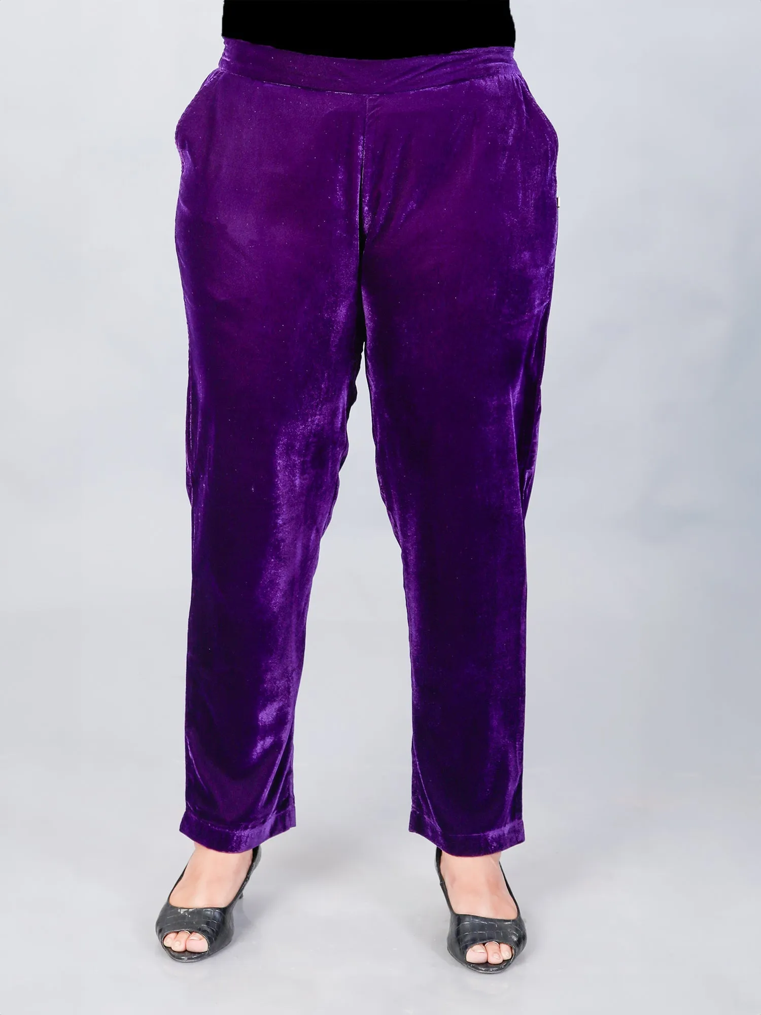 Makhfi Purple Velvet Straight Pant Only